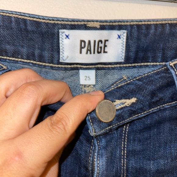 Paige Dark Wash Jimmy Jimmy Blue Jean Shorts w Rolled Hem; 25 - Picture 2 of 6